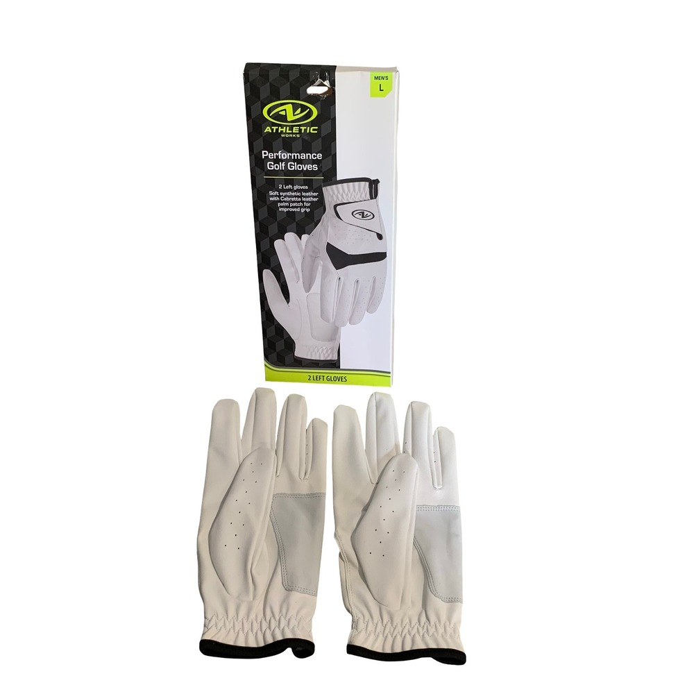 Athletic Works Performance Golf Gloves Mens Large 2 Pack Left Hand White 6500L